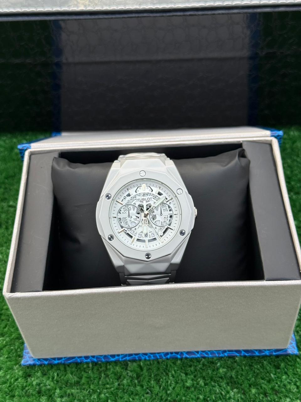 HB - Luxury Skeleton White Dial Diamond Cut Datejust Watch for Men – Metal Strap