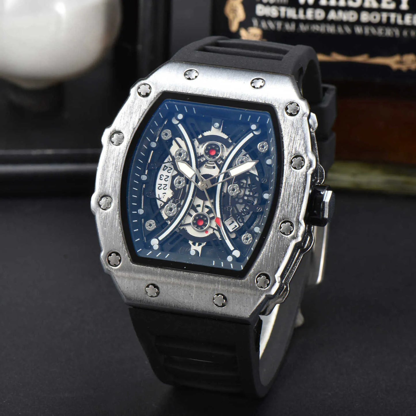 Bold Barrel Shape Watch – Fashion Skeleton Quartz Watch For Men