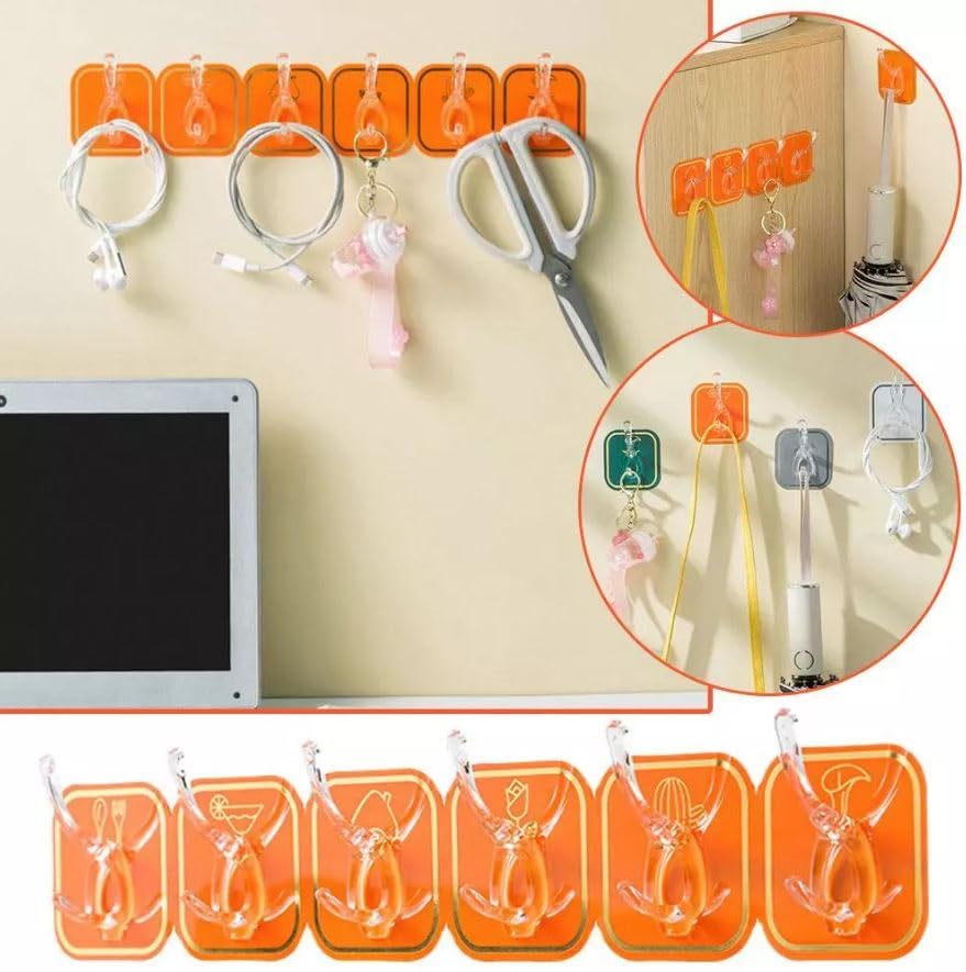 6 Row Sticky Wall Hook (Pack of 2)