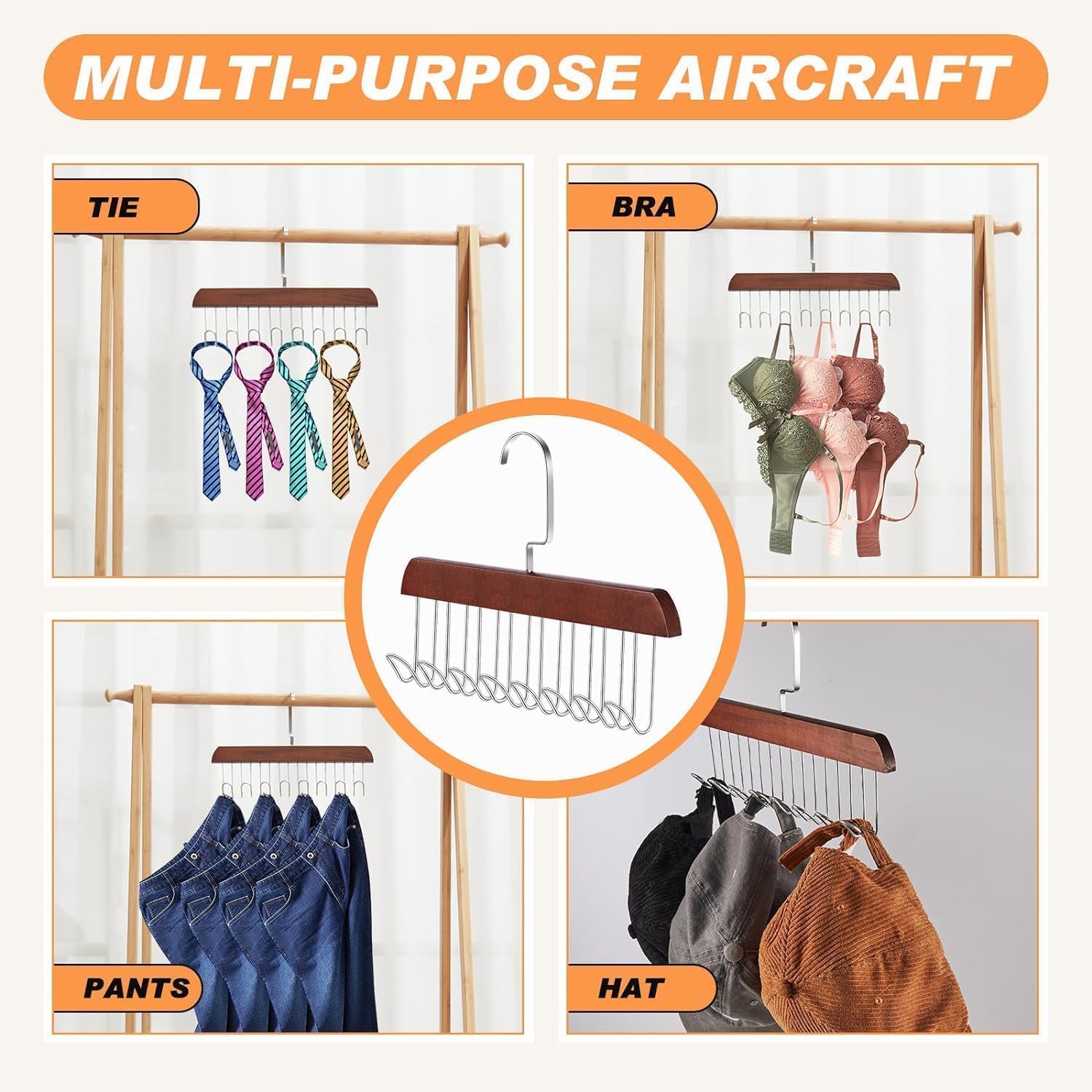 Wooden 8-Hook Storage Hanger