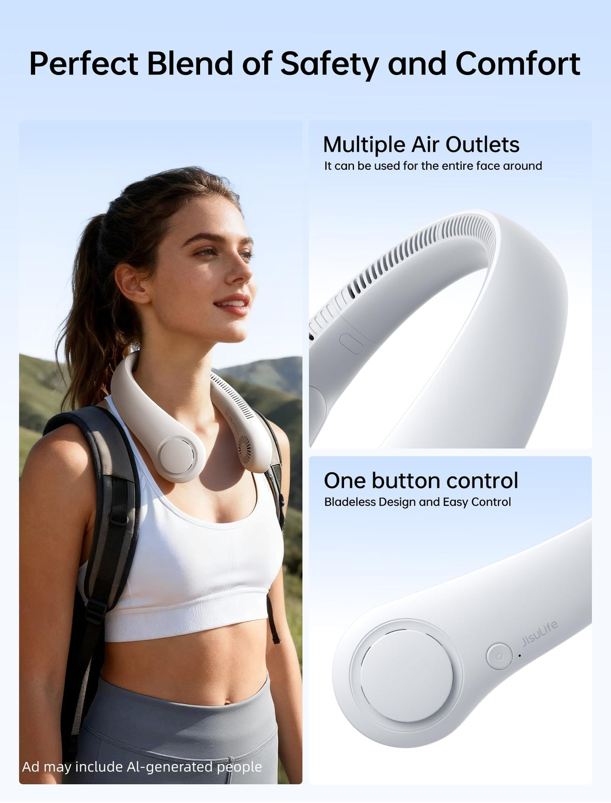 Portable Rechargeable Neck Fan for Cooling