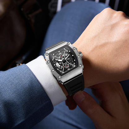 Bold Barrel Shape Watch – Fashion Skeleton Quartz Watch For Men