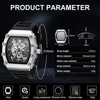 Bold Barrel Shape Watch – Fashion Skeleton Quartz Watch For Men