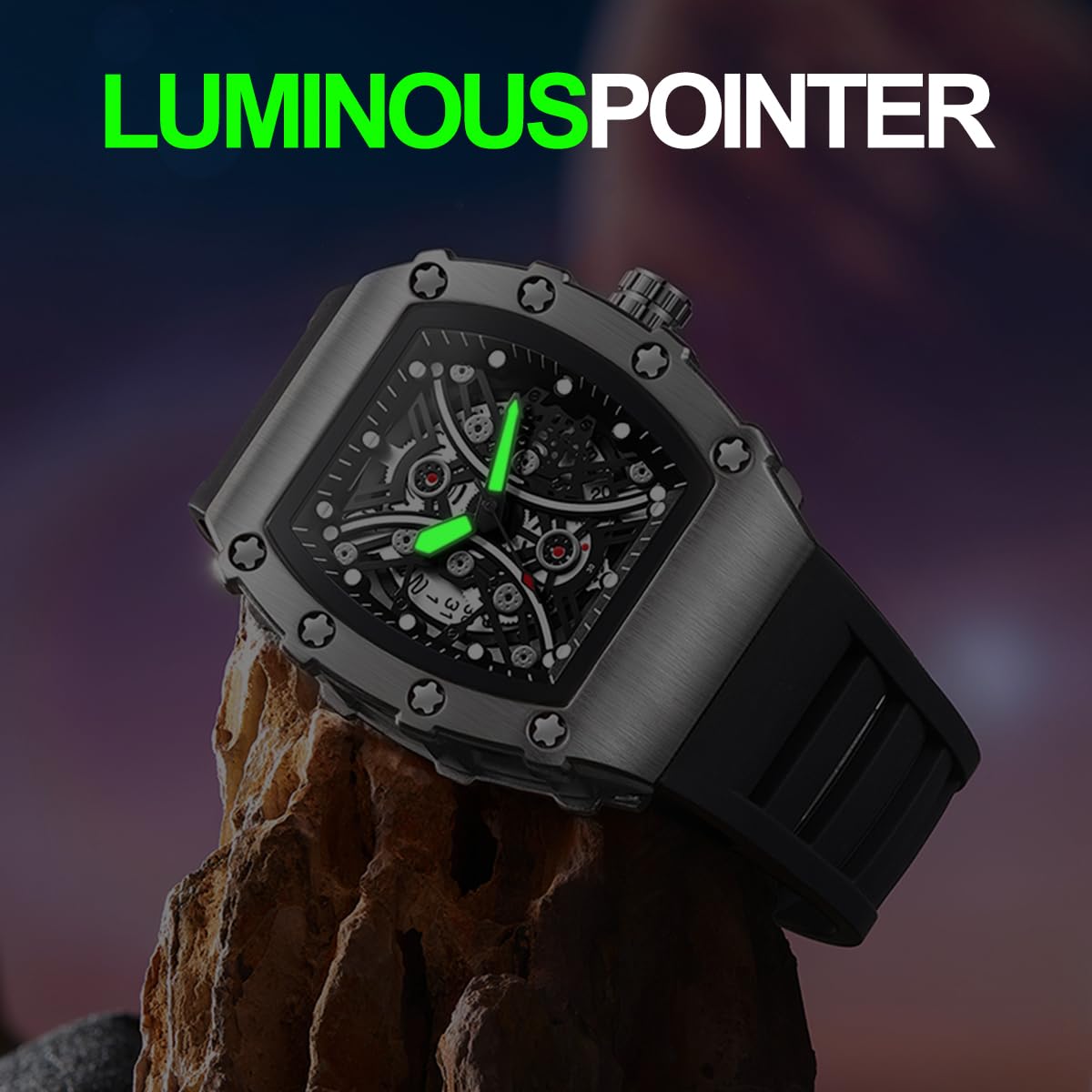 Bold Barrel Shape Watch – Fashion Skeleton Quartz Watch For Men