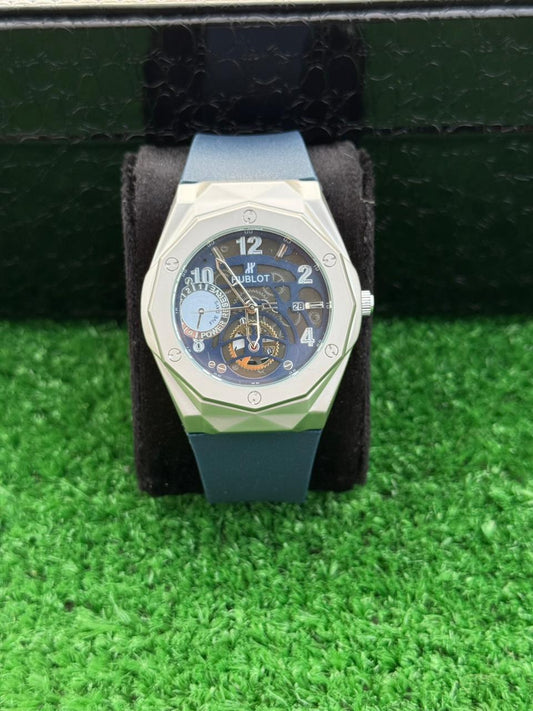 HB - Datejust Skeleton Blue Dial Diamond Cut Watch – Blue Strap With Master Lock