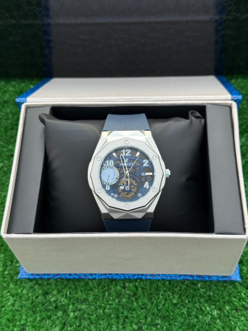 HB - Datejust Skeleton Blue Dial Diamond Cut Watch – Blue Strap With Master Lock