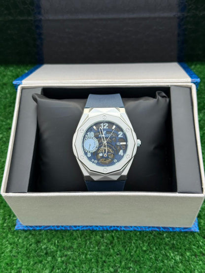 HB - Datejust Skeleton Blue Dial Diamond Cut Watch – Blue Strap With Master Lock