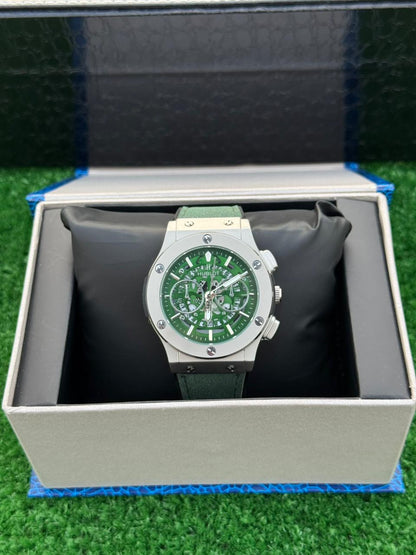 HB - Datejust Skeleton Green Dial Diamond Cut Watch – Green Strap With Master Lock