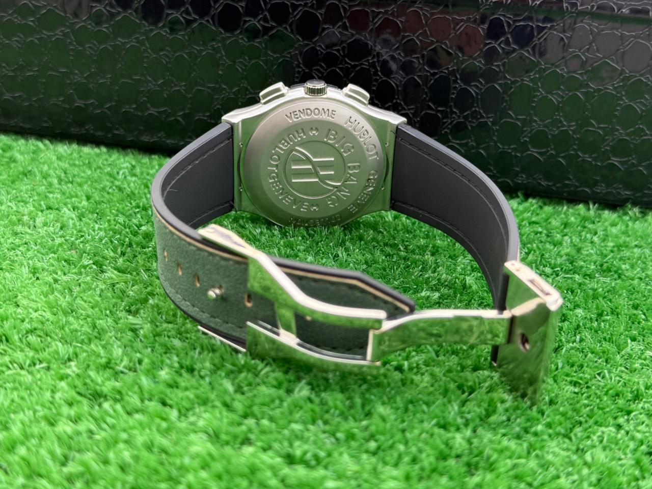 HB - Datejust Skeleton Green Dial Diamond Cut Watch – Green Strap With Master Lock