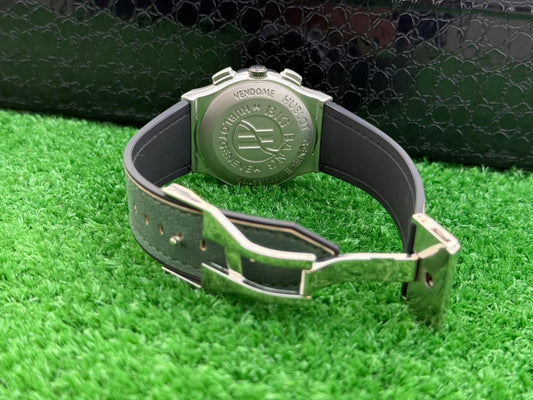 HB - Datejust Skeleton Green Dial Diamond Cut Watch – Green Strap With Master Lock