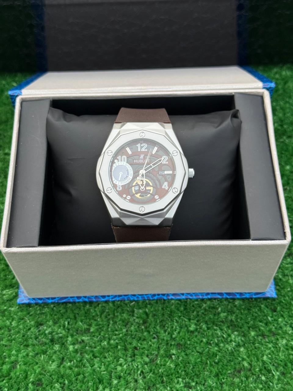 HB - Datejust Skeleton Dial Diamond Cut Watch – Brown Strap With Master Lock