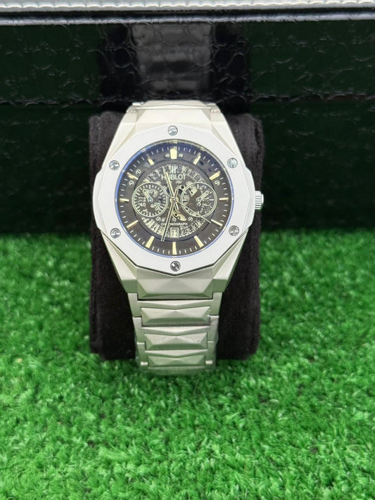 HB - Luxury Skeleton Black Dial Diamond Cut Datejust Watch for Men – Metal Strap