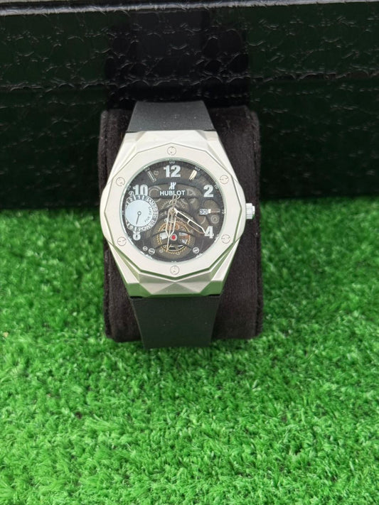 HB Datejust All Black Skeleton Diamond Cut Strap watch with Master Lock