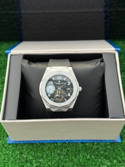 HB Datejust All Black Skeleton Diamond Cut Strap watch with Master Lock