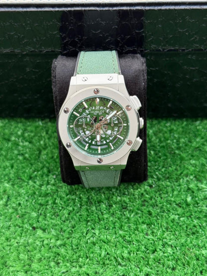 HB - Datejust Skeleton Green Dial Diamond Cut Watch – Green Strap With Master Lock