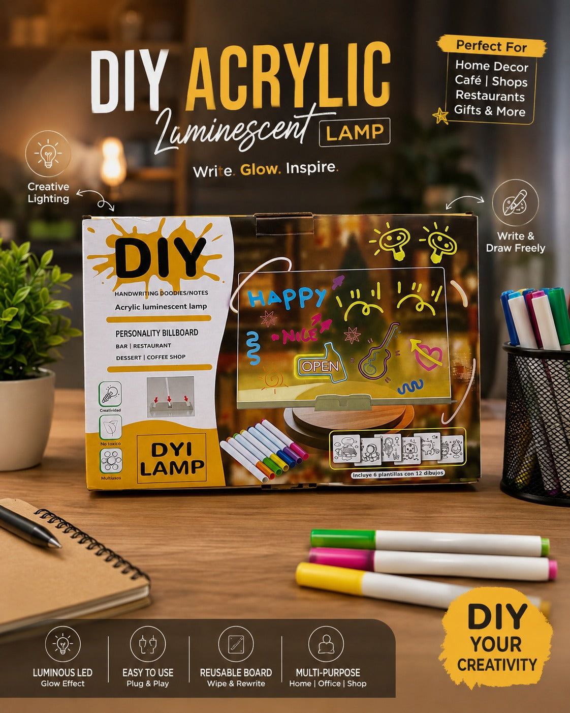 DIY LED Light-Up Writing Board (20x20cm)